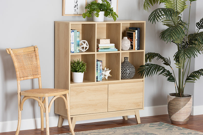 Chandler Japandi Oak Brown Finished Wood Bookshelf