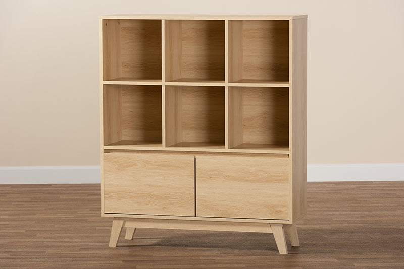 Chandler Japandi Oak Brown Finished Wood Bookshelf