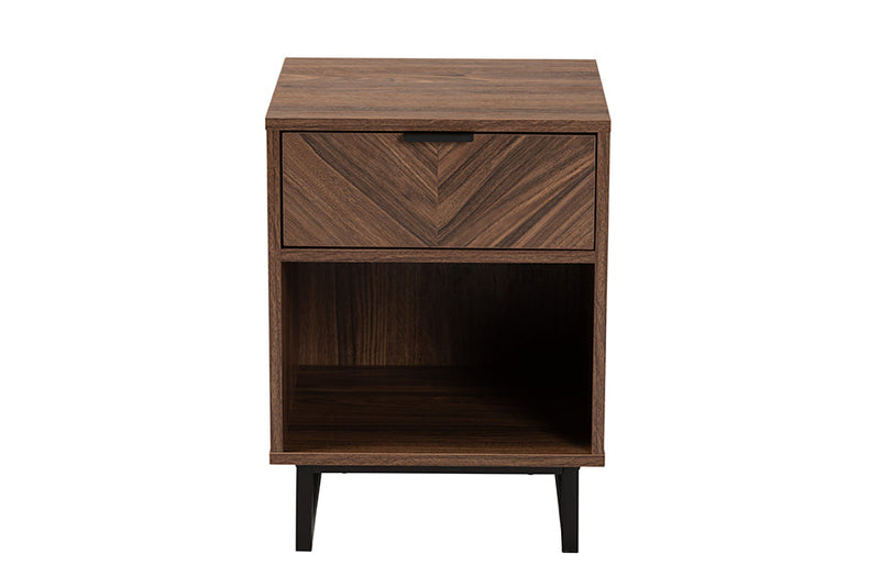 Mandell Modern Walnut Brown and Black Metal 1-Drawer End Table Baxton