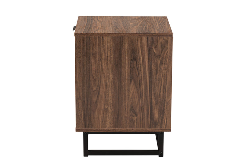 Mandell Modern Walnut Brown Finished Wood and Black Metal 1-Drawer End Table