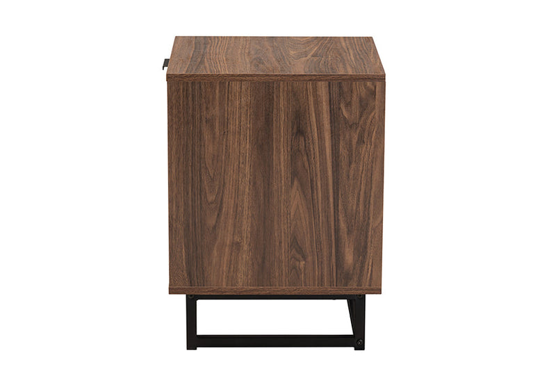 Mandell Modern Walnut Brown and Black Metal 1-Drawer End Table Baxton