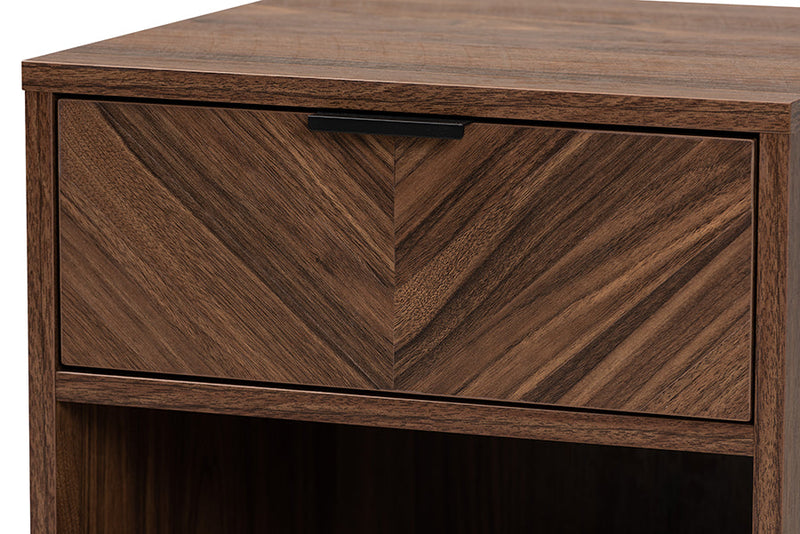 Mandell Modern Walnut Brown and Black Metal 1-Drawer End Table Baxton