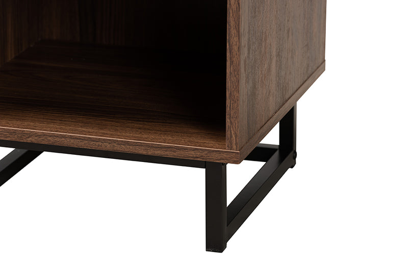 Mandell Modern Walnut Brown Finished Wood and Black Metal 1-Drawer End Table