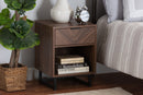 Mandell Modern Walnut Brown and Black Metal 1-Drawer End Table Baxton