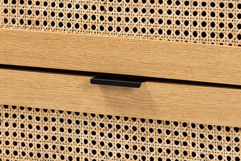 Glover Oak Brown and Black Metal 6-Drawer Storage Cabinet Baxton
