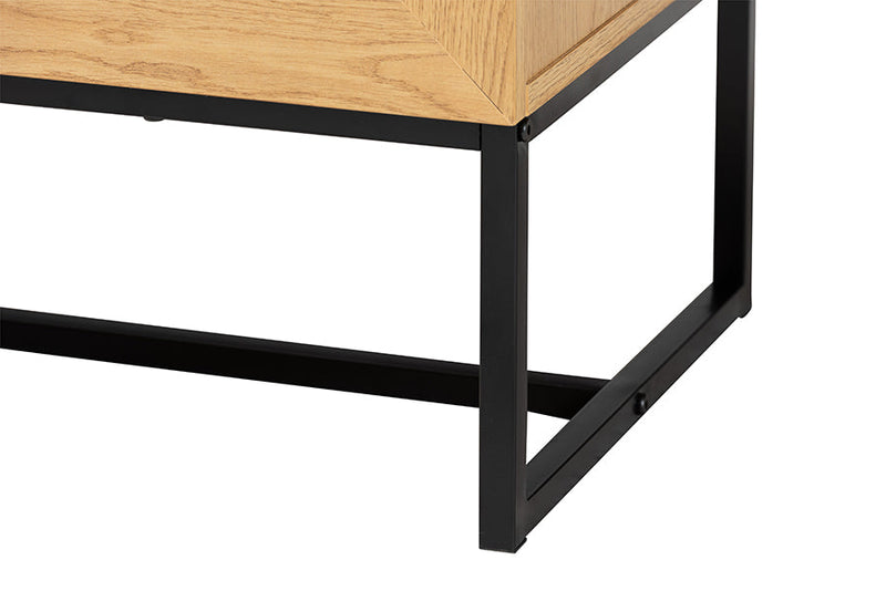 Glover Oak Brown and Black Metal 6-Drawer Storage Cabinet Baxton