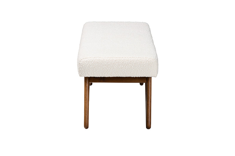 Soleil Japandi Cream Boucle Fabric and Walnut Brown Finished Wood Bench