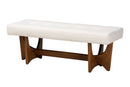 Porsha Japandi Cream Boucle Fabric and Walnut Brown Bench Baxton