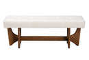 Porsha Japandi Cream Boucle Fabric and Walnut Brown Bench Baxton