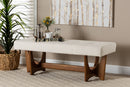 Porsha Japandi Cream Boucle Fabric and Walnut Brown Bench Baxton