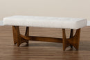 Porsha Japandi Cream Boucle Fabric and Walnut Brown Bench Baxton