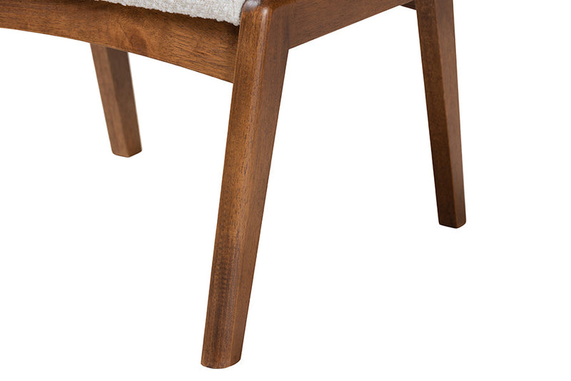 Sebastian Off-White Boucle Upholstered and Walnut Brown Ottoman Footstool Baxton