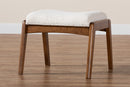 Sebastian Off-White Boucle Upholstered and Walnut Brown Ottoman Footstool Baxton
