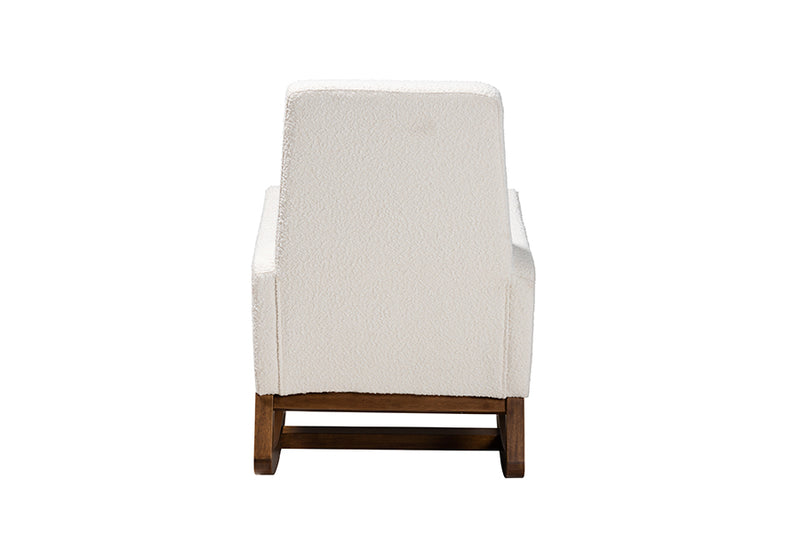 Roana Off-White Boucle Upholstered and Walnut Brown Finished 2-Piece Rocking Chair and Ottoman Set