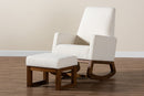 Roana Off-White Boucle Walnut Brown Finished 2Pc Rocking Chair and Ottoman Set Baxton