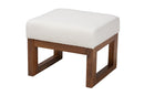 Roana Off-White Boucle Upholstered and Walnut Brown Ottoman Footstool Baxton