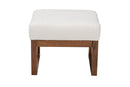 Roana Off-White Boucle Upholstered and Walnut Brown Ottoman Footstool Baxton