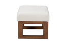 Roana Off-White Boucle Upholstered and Walnut Brown Ottoman Footstool Baxton