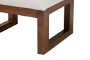 Roana Off-White Boucle Upholstered and Walnut Brown Ottoman Footstool Baxton