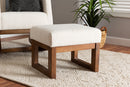 Roana Off-White Boucle Upholstered and Walnut Brown Ottoman Footstool Baxton