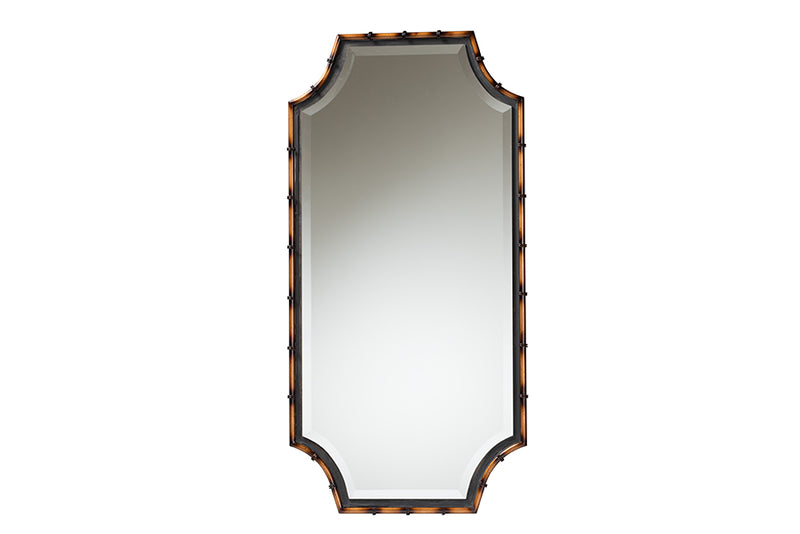 Emilia Rustic Glam and Luxe Two-Tone Light Brown and Black Finished Metal Accent Wall Mirror