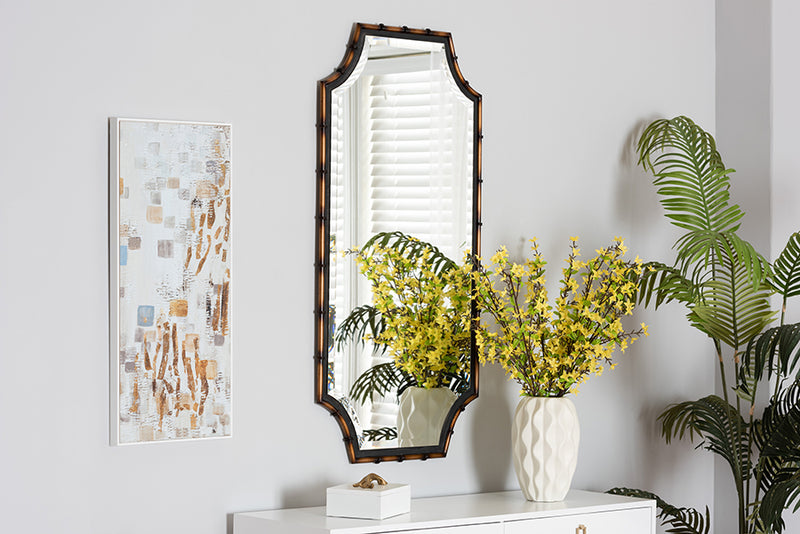 Emilia Rustic Glam and Luxe Two-Tone Light Brown and Black Finished Metal Accent Wall Mirror