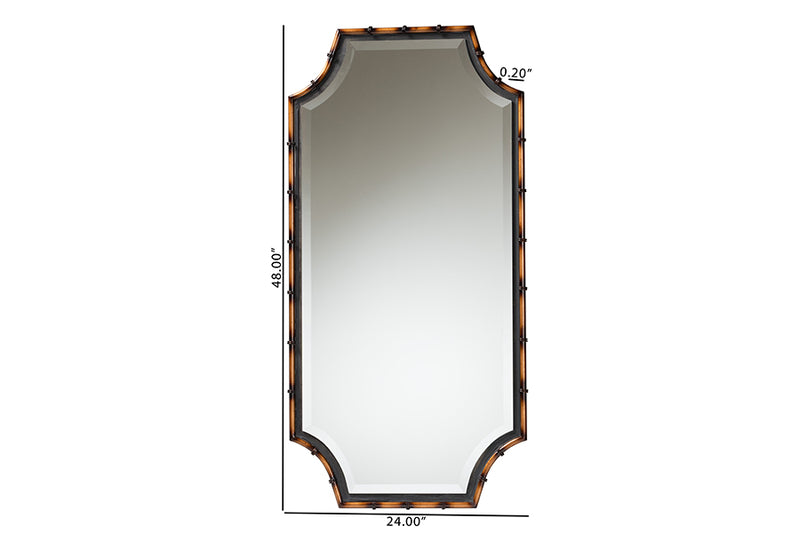 Emilia Rustic Glam and Luxe Two-Tone Light Brown and Black Finished Metal Accent Wall Mirror