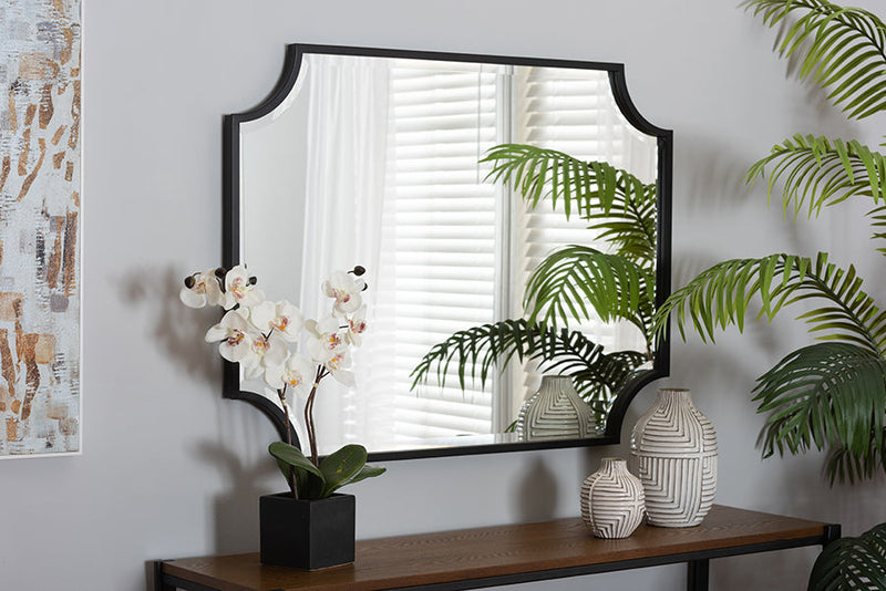 Erion Modern Black Finished Metal Accent Wall Mirror Baxton