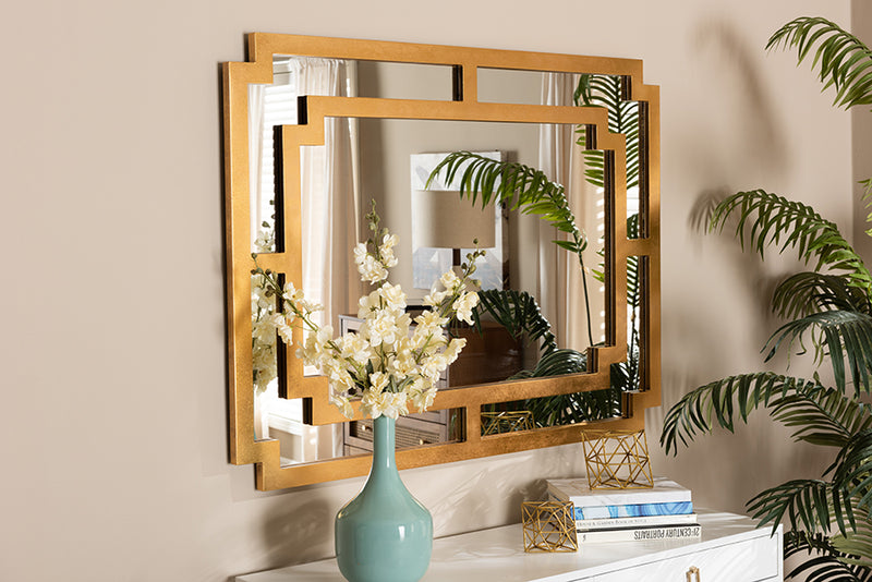 Aries Modern and Contemporary Antique Gold Finished Wood Accent Wall Mirror