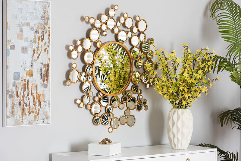 Marlys Modern Antique Goldleaf Metal Bubble Accent Wall Mirror Baxton