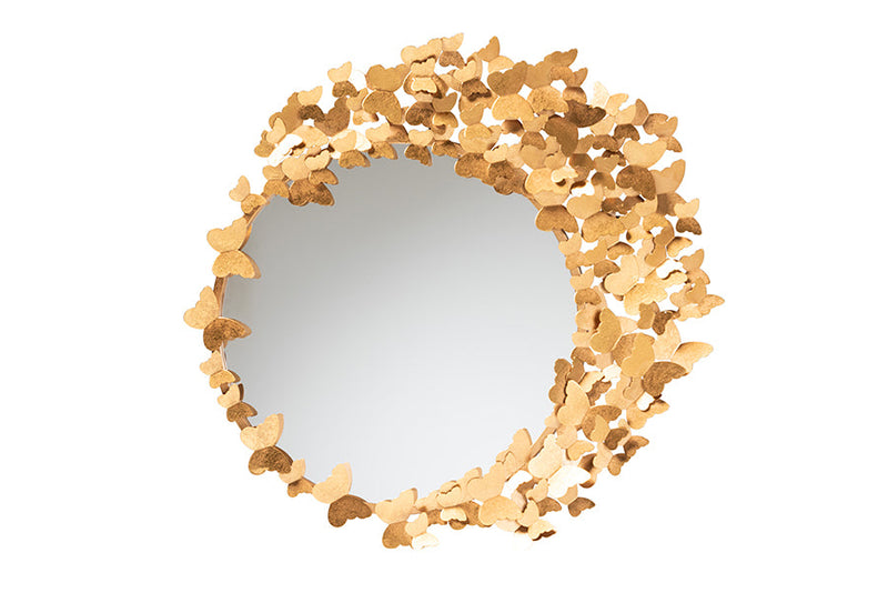Samuel Modern Antique Goldleaf Metal Butterfly Accent Wall Mirror Baxton