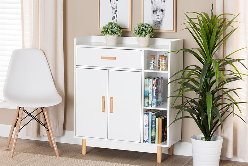 Nakano Mid-Century Modern Two-Tone White and Oak Brown Finished Wood 2-Door Sideboard