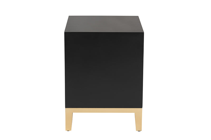 Belenus Modern Glam and Luxe Black Finished Wood and Gold Metal 2-Drawer End Table