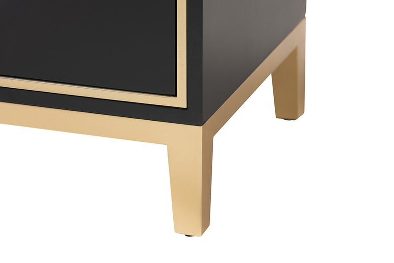 Belenus Modern Glam and Luxe Black Finished Wood and Gold Metal 2-Drawer End Table