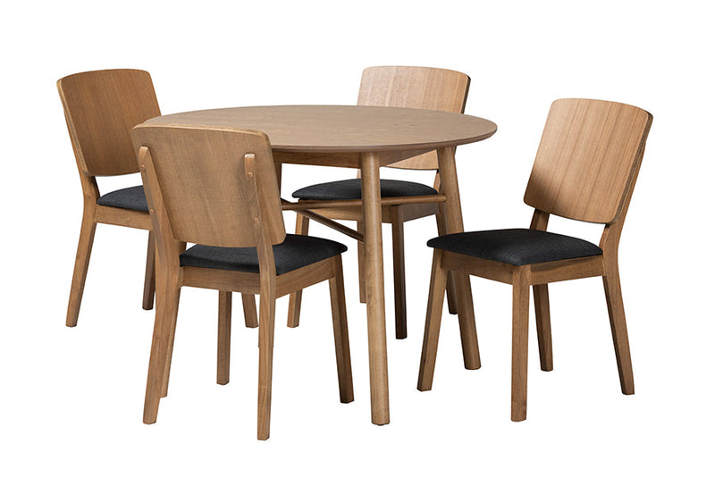 Talli Dark Gray Fabric and French Oak Brown 5-Piece Dining Set Baxton