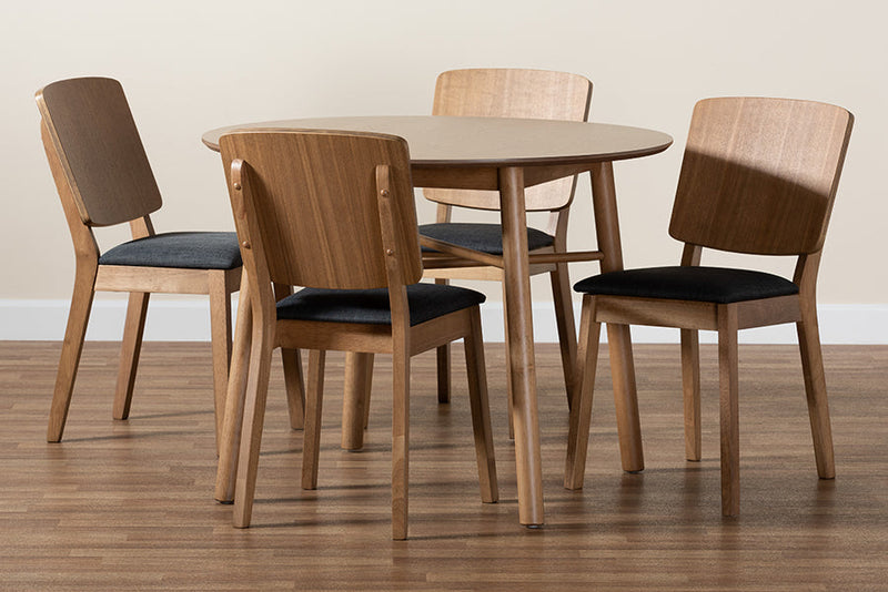 Talli Dark Gray Fabric and French Oak Brown 5-Piece Dining Set Baxton