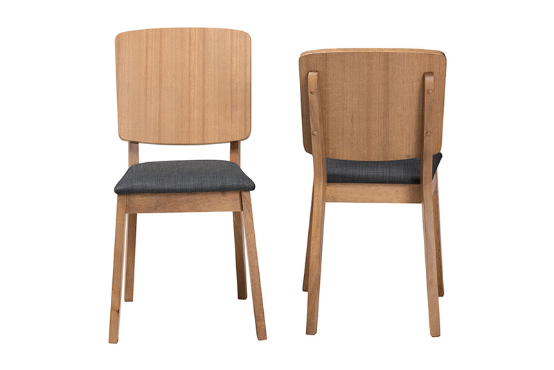 Talli Mid-Century Modern Dark Gray Fabric and French Oak Brown Finished Rubberwood 2-Piece Dining Chair Set