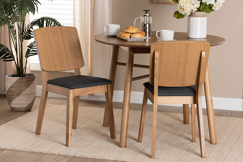 Talli Dark Gray Fabric Oak Brown Finished Rubberwood 2Pc Dining Chair Set Baxton