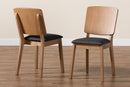 Talli Dark Gray Fabric Oak Brown Finished Rubberwood 2Pc Dining Chair Set Baxton