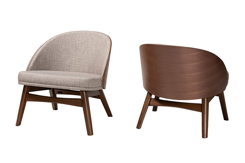 Tugera Gray Fabric and Walnut Brown 2Pc Accent Chair Set Baxton