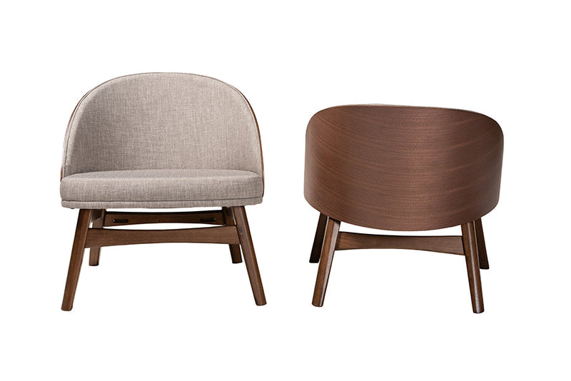 Tugera Gray Fabric and Walnut Brown 2Pc Accent Chair Set Baxton