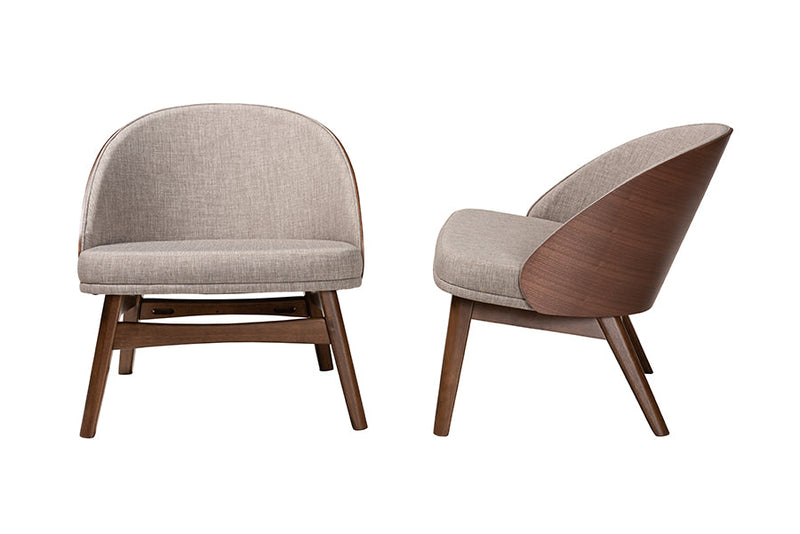 Tugera Gray Fabric and Walnut Brown 2Pc Accent Chair Set Baxton