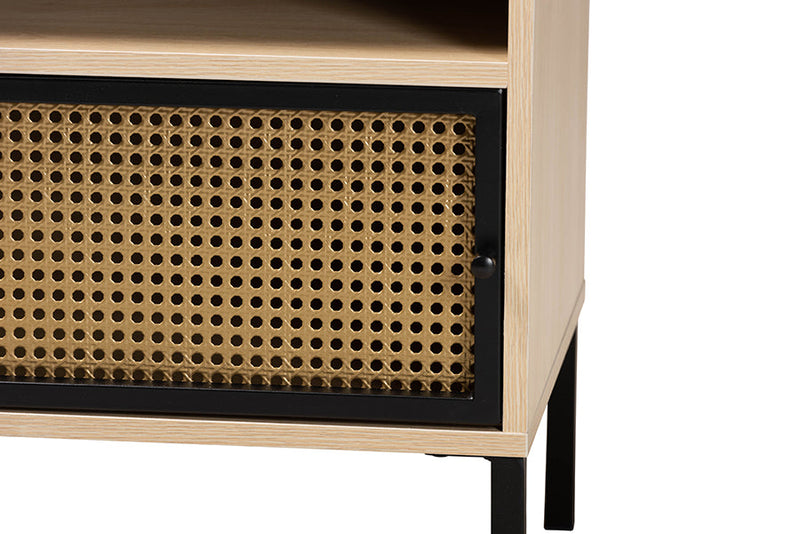 Mabon Two-Tone Black and Gold Metal and Light Brown 1-Door End Table Baxton