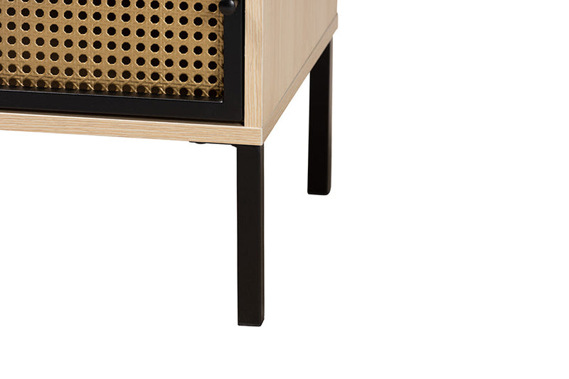 Mabon Two-Tone Black and Gold Metal and Light Brown 1-Door End Table Baxton
