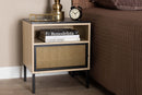Mabon Two-Tone Black and Gold Metal and Light Brown 1-Door End Table Baxton