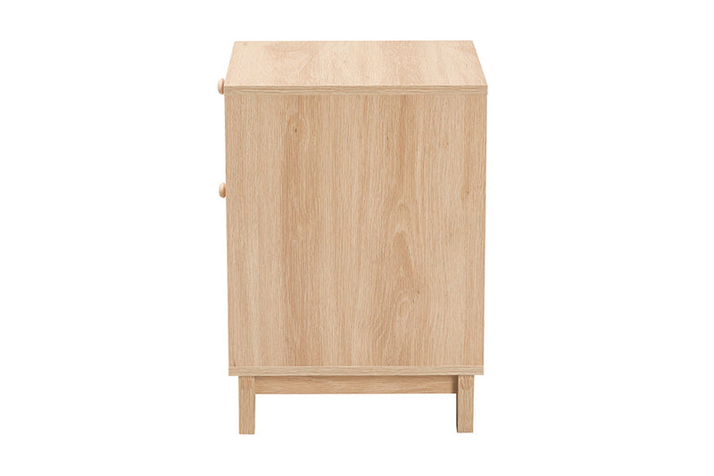 Ogden Light Brown and Natural Rattan 1-Drawer End Table Baxton