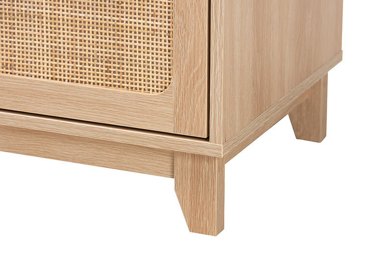 Ogden Light Brown and Natural Rattan 1-Drawer End Table Baxton