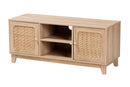 Ogden Light Brown and Natural Rattan 2-Door TV Stand Baxton