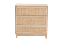 Ogden Japandi Oak Brown Natural Rattan 3-Drawer Storage Cabinet Baxton