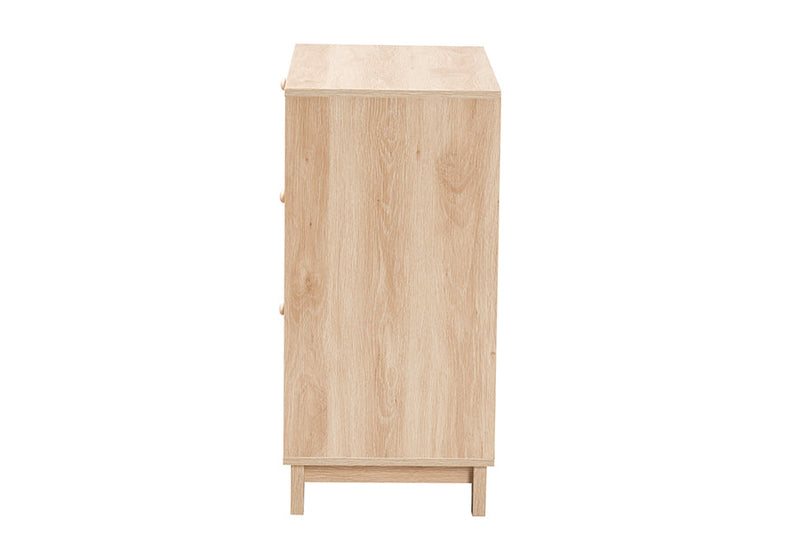 Ogden Japandi Oak Brown Natural Rattan 3-Drawer Storage Cabinet Baxton